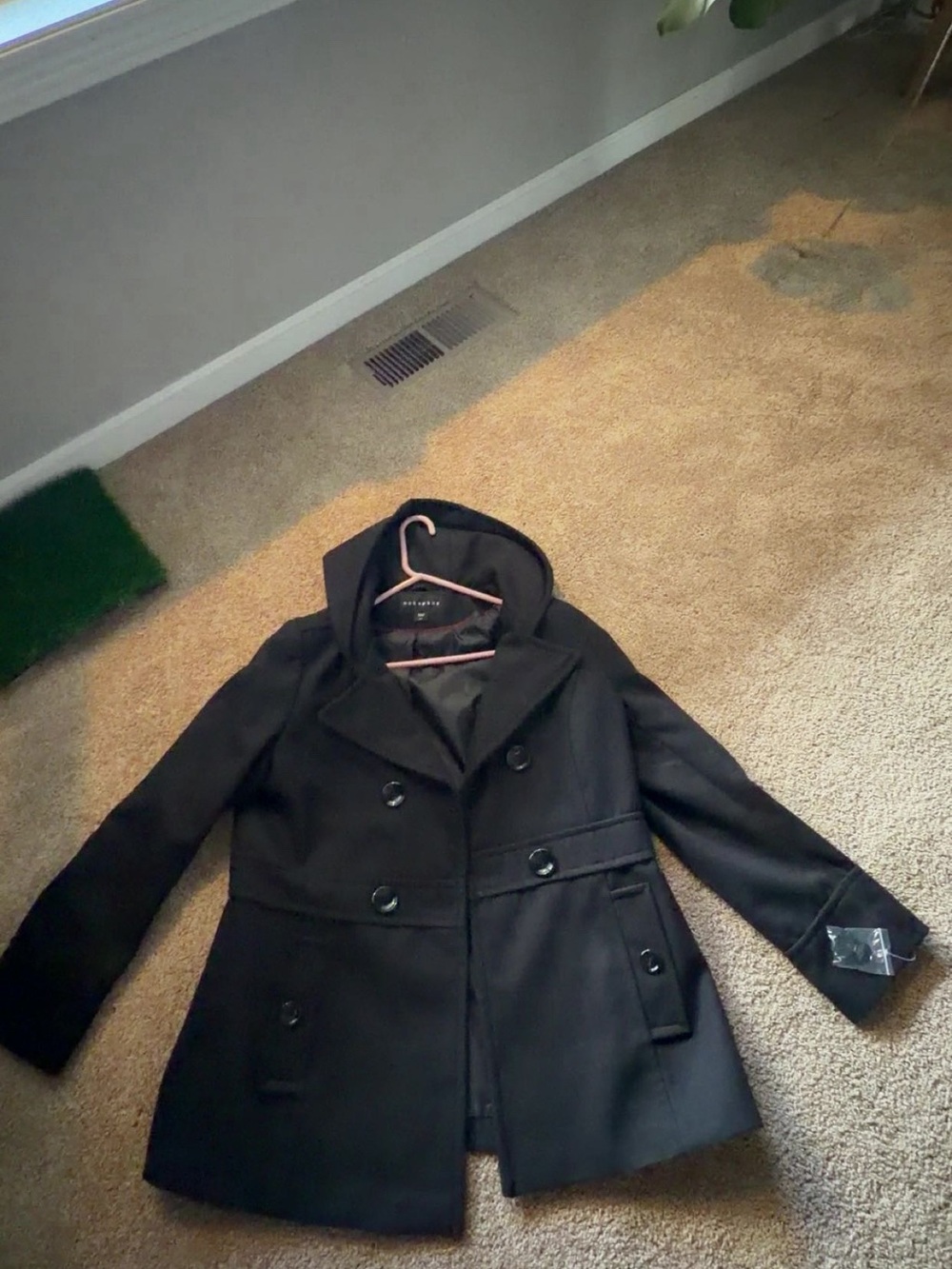 Metaphor Black Double-Breasted Peacoat with Hood